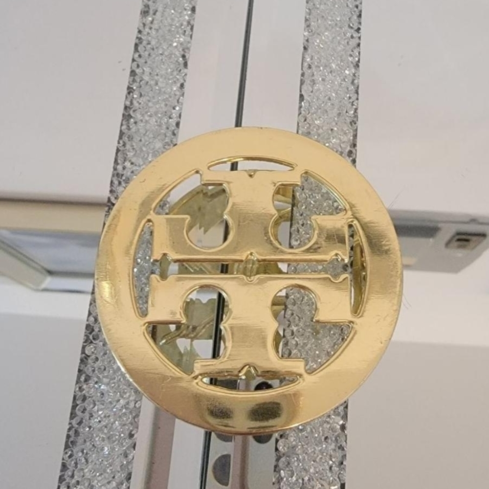 Tory Burch Gold Logo Round Metal Logo Tag Bag